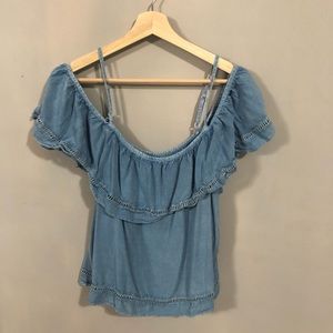 Denim cold shoulder top